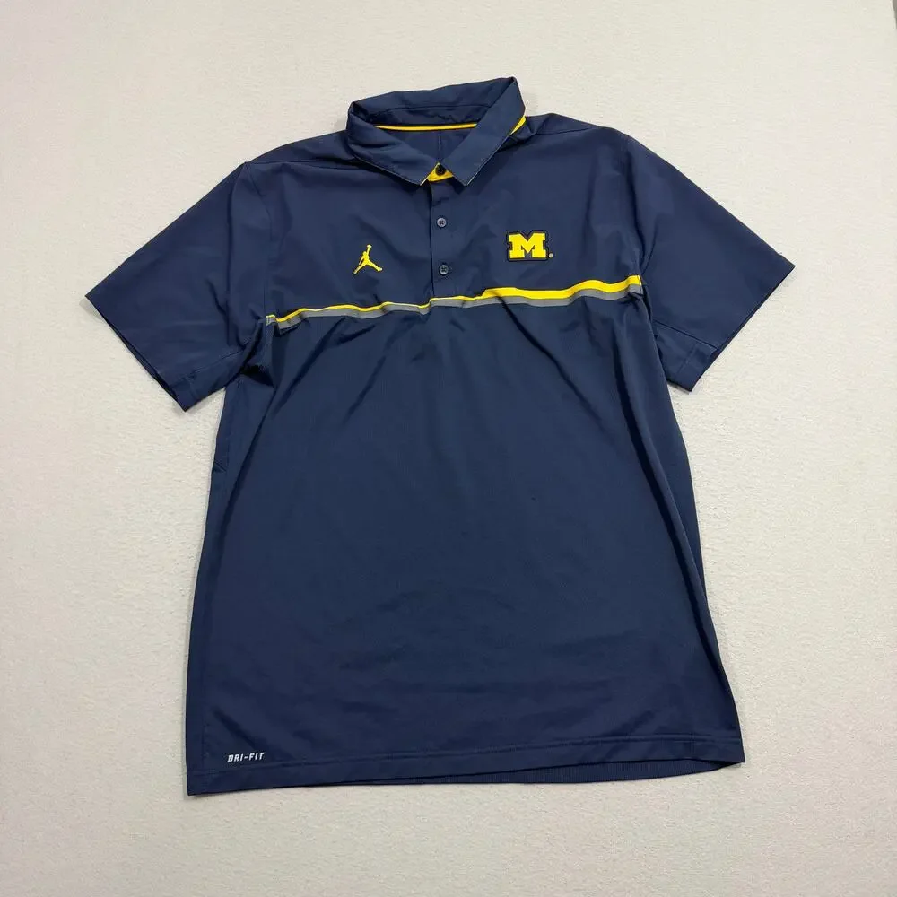 Jordan Michigan Wolverines Polo Shirt Men's Extra Large Blue Yellow Collared